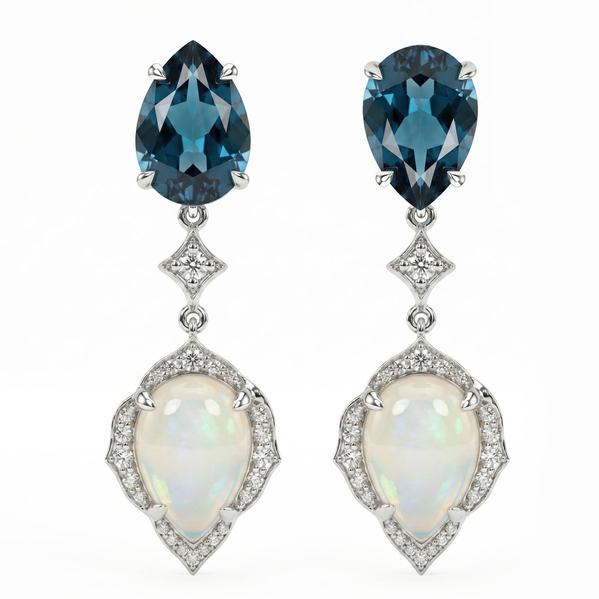 Double Pear Opal & Topaz Earrings