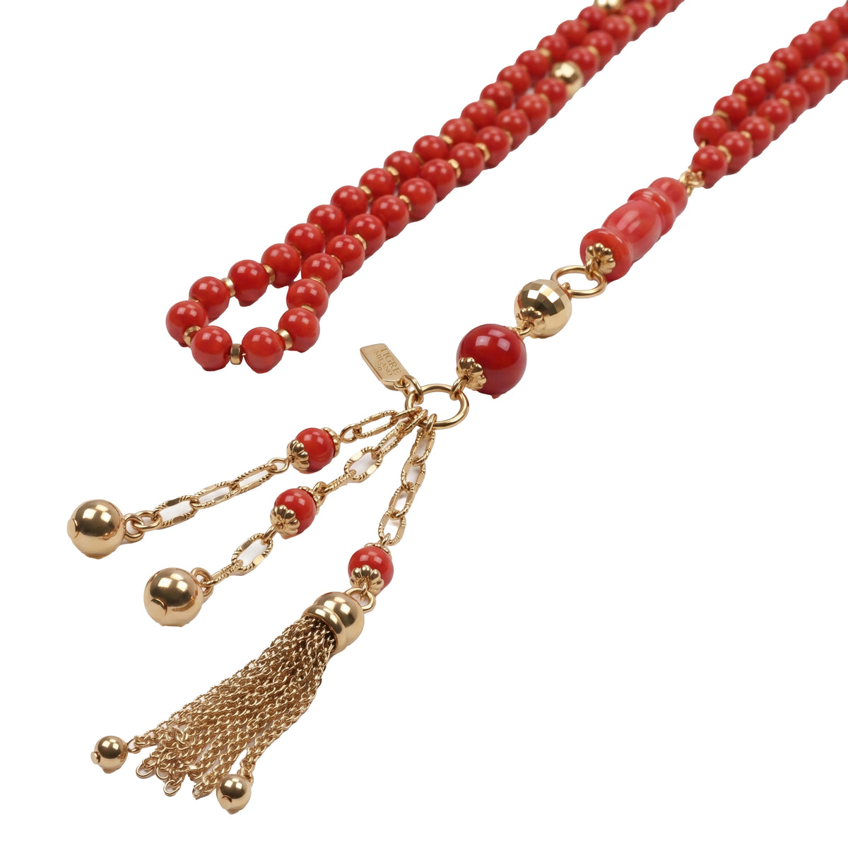 Corail Rouge & Gold Misbaha, 99 Beads