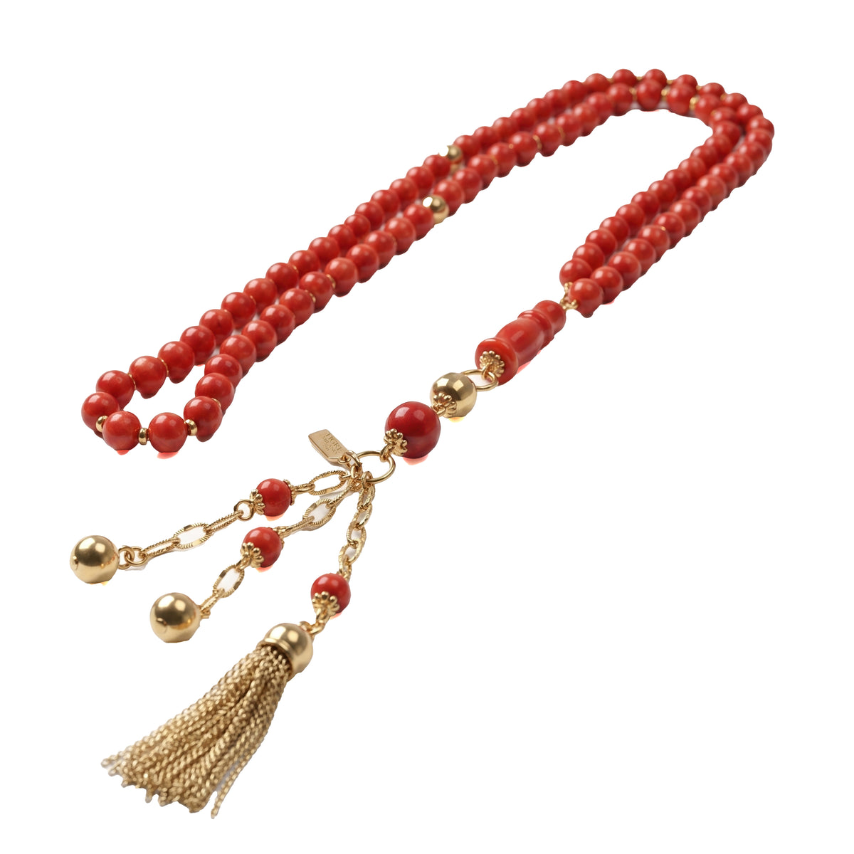 Corail Rouge & Gold Misbaha, 99 Beads