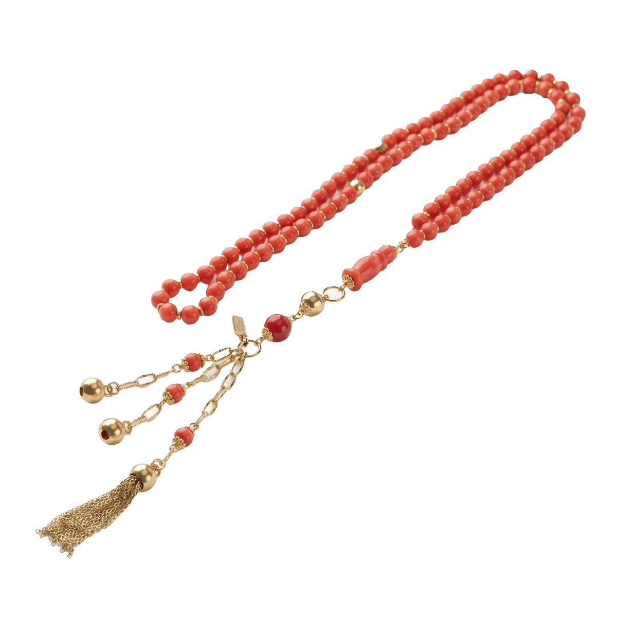 Corail Rouge & Gold Misbaha, 99 Beads