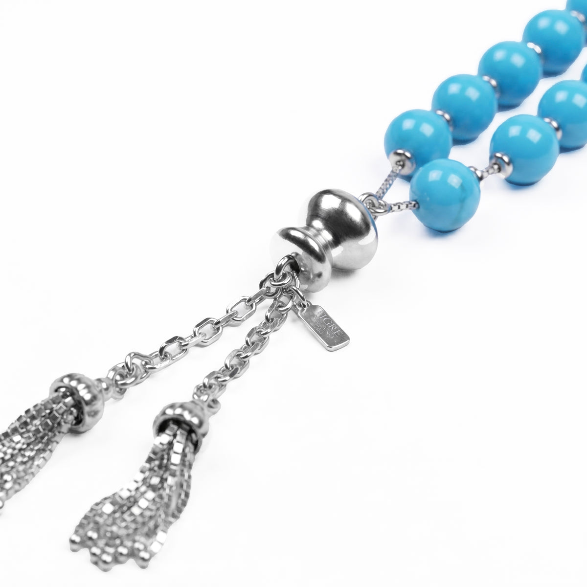 Turquoise & White Gold Misbaha, 8 mm