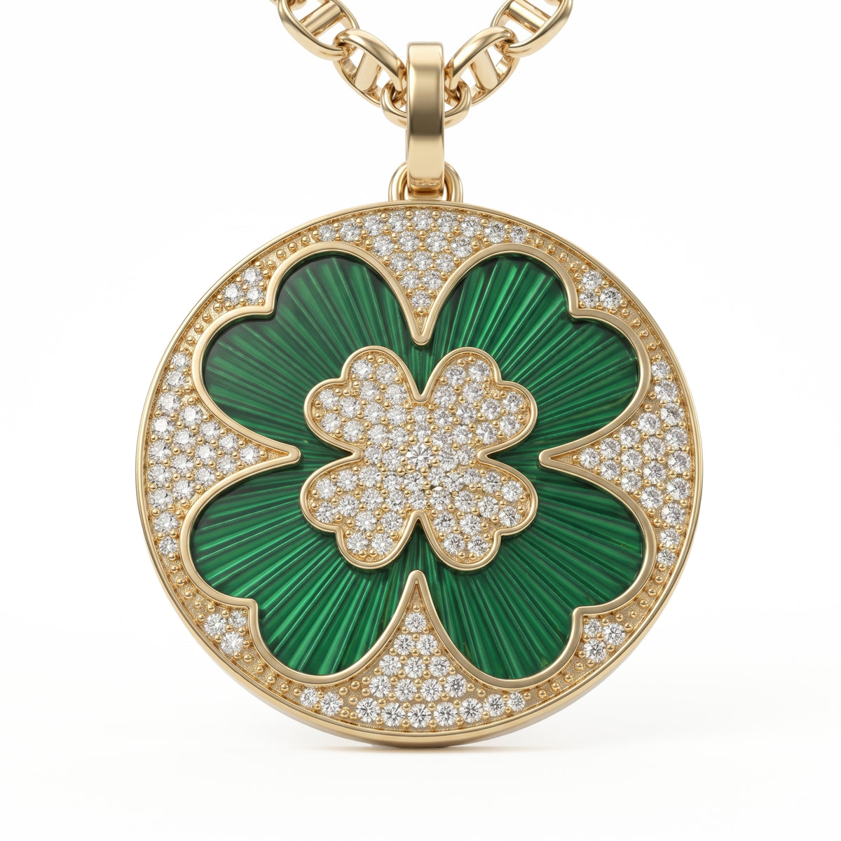 Trèfle Green Enamel Diamond Necklace