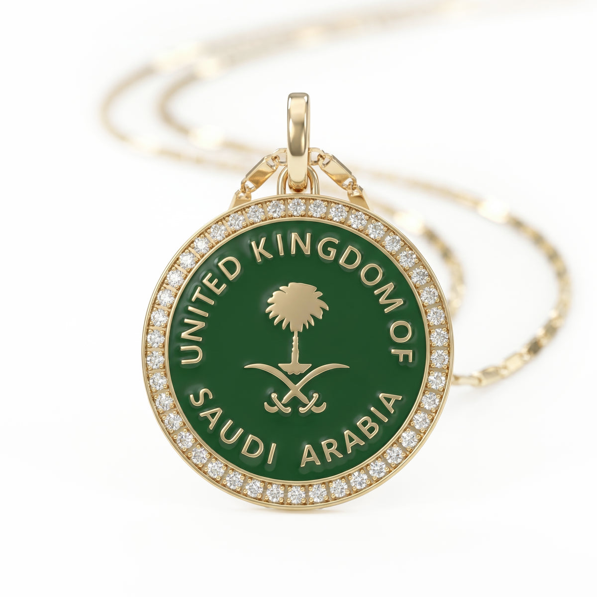 Saudi Vert Enamel Pendant Necklace