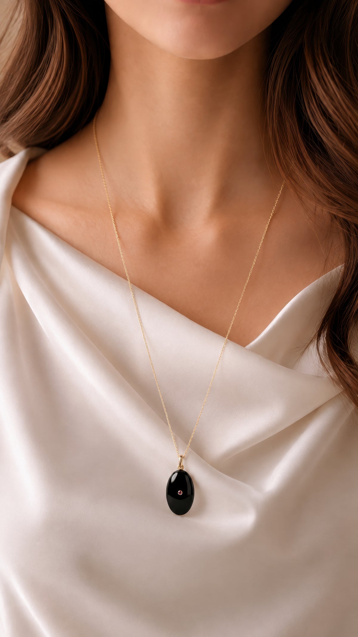 Noir Ovoid Hand-Cut Stone Necklace