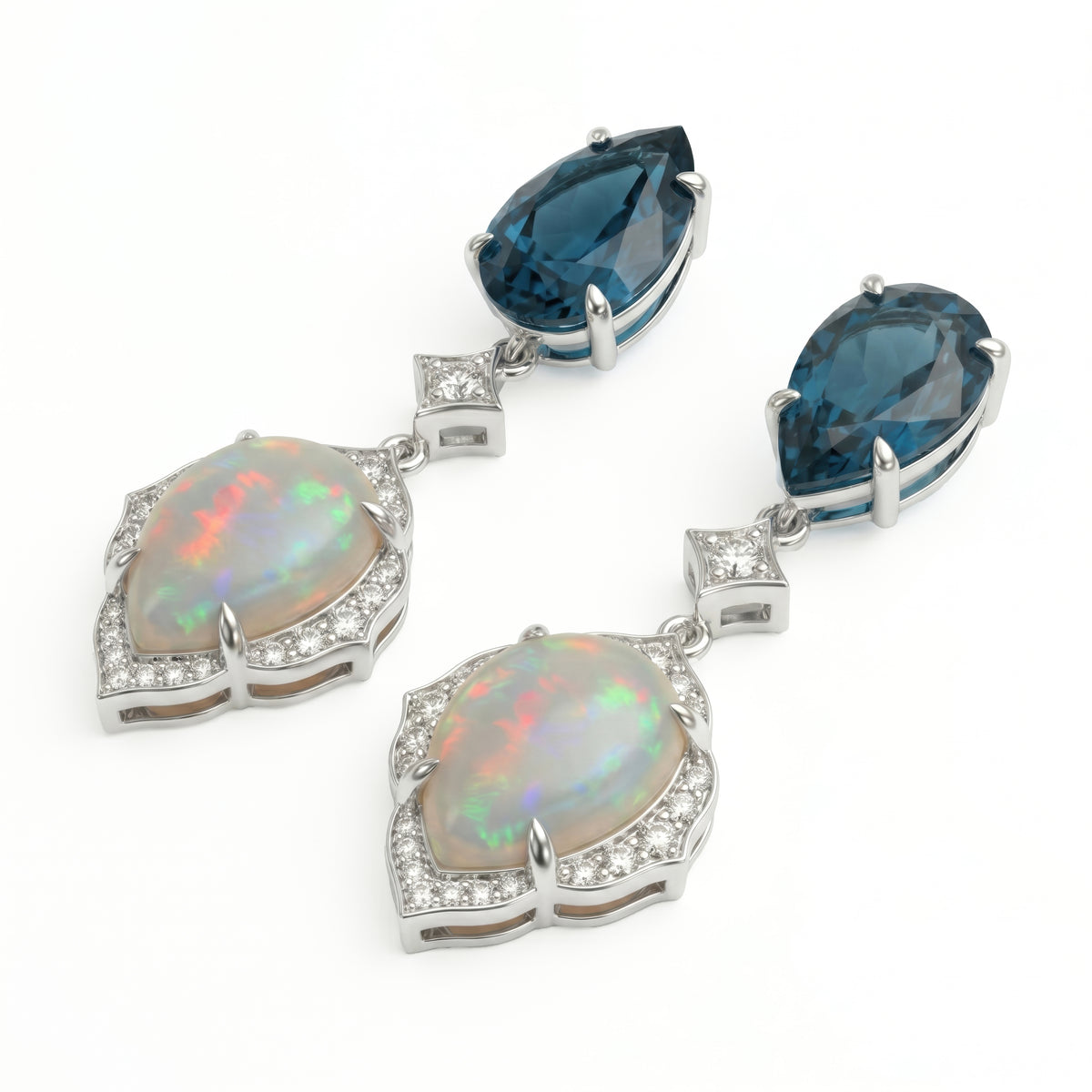Double Pear Opal & Topaz Earrings