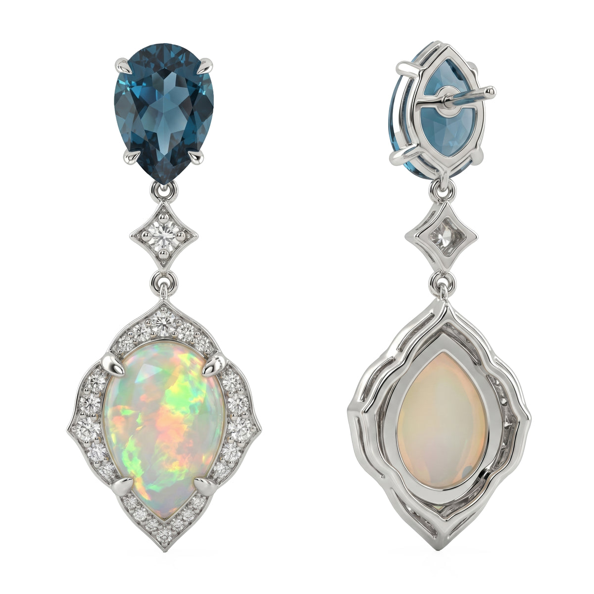 Double Pear Opal & Topaz Earrings