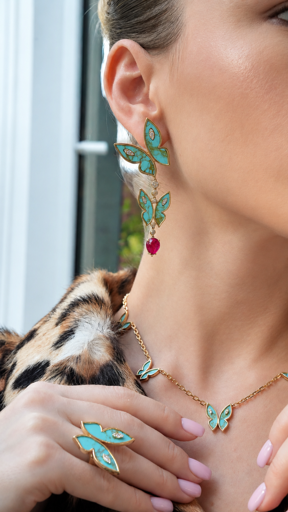 Farfalla Necklace, 9 Turquoise Motifs