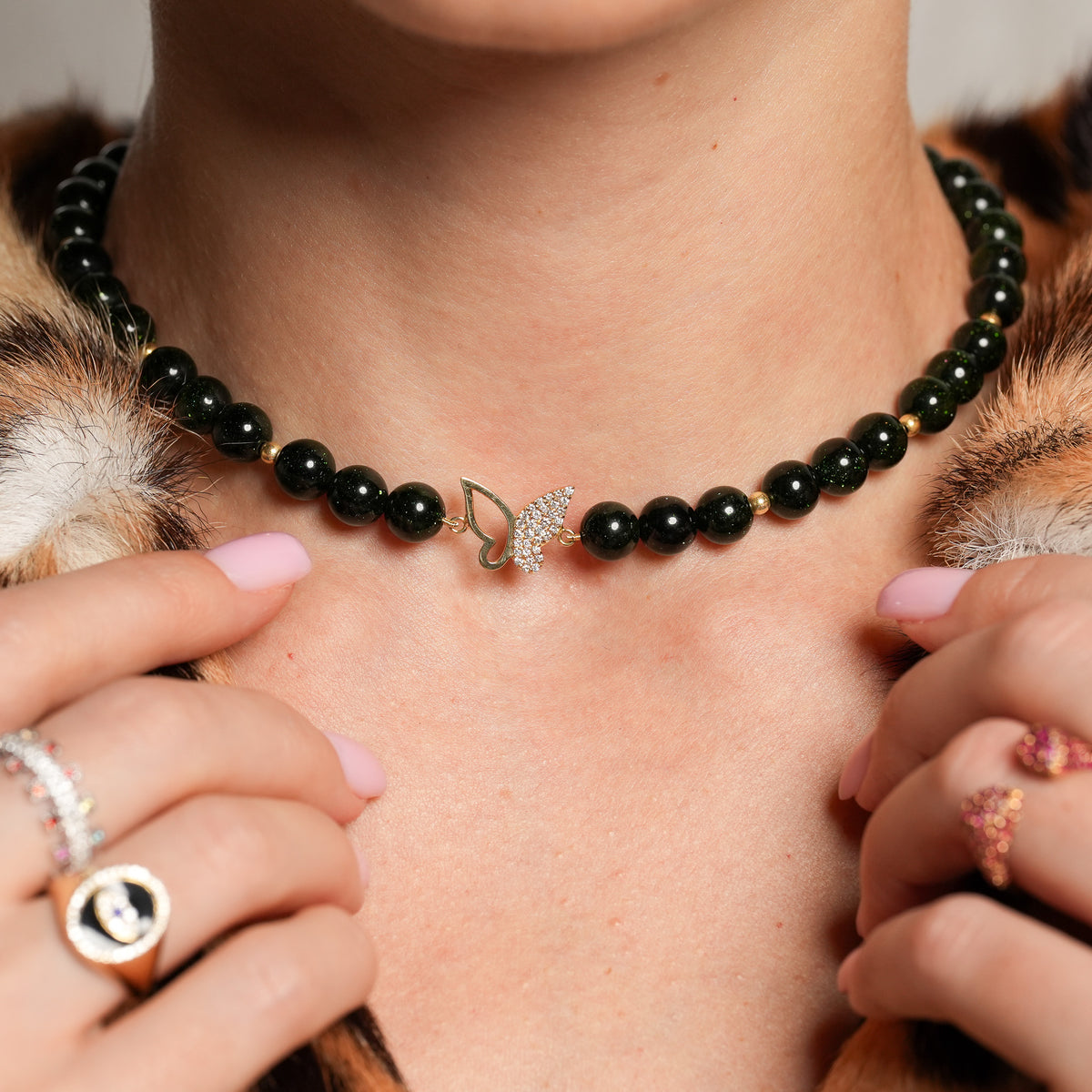 Farfalla Mini Violet Tigre Eye Necklace