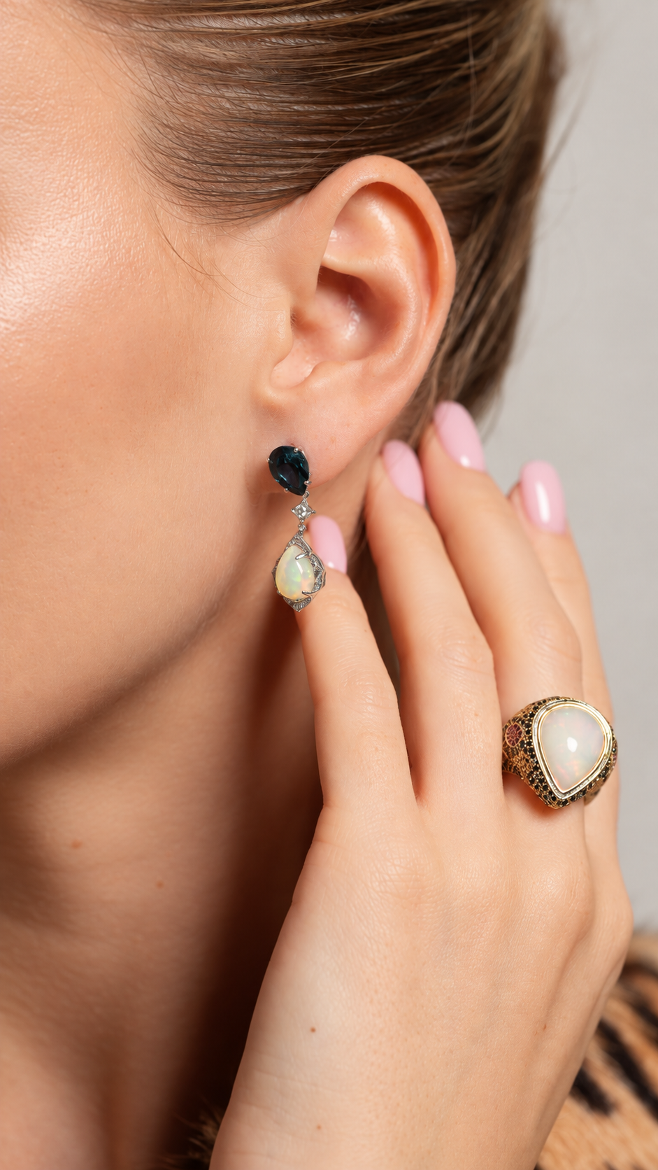 Double Pear Opal & Topaz Earrings