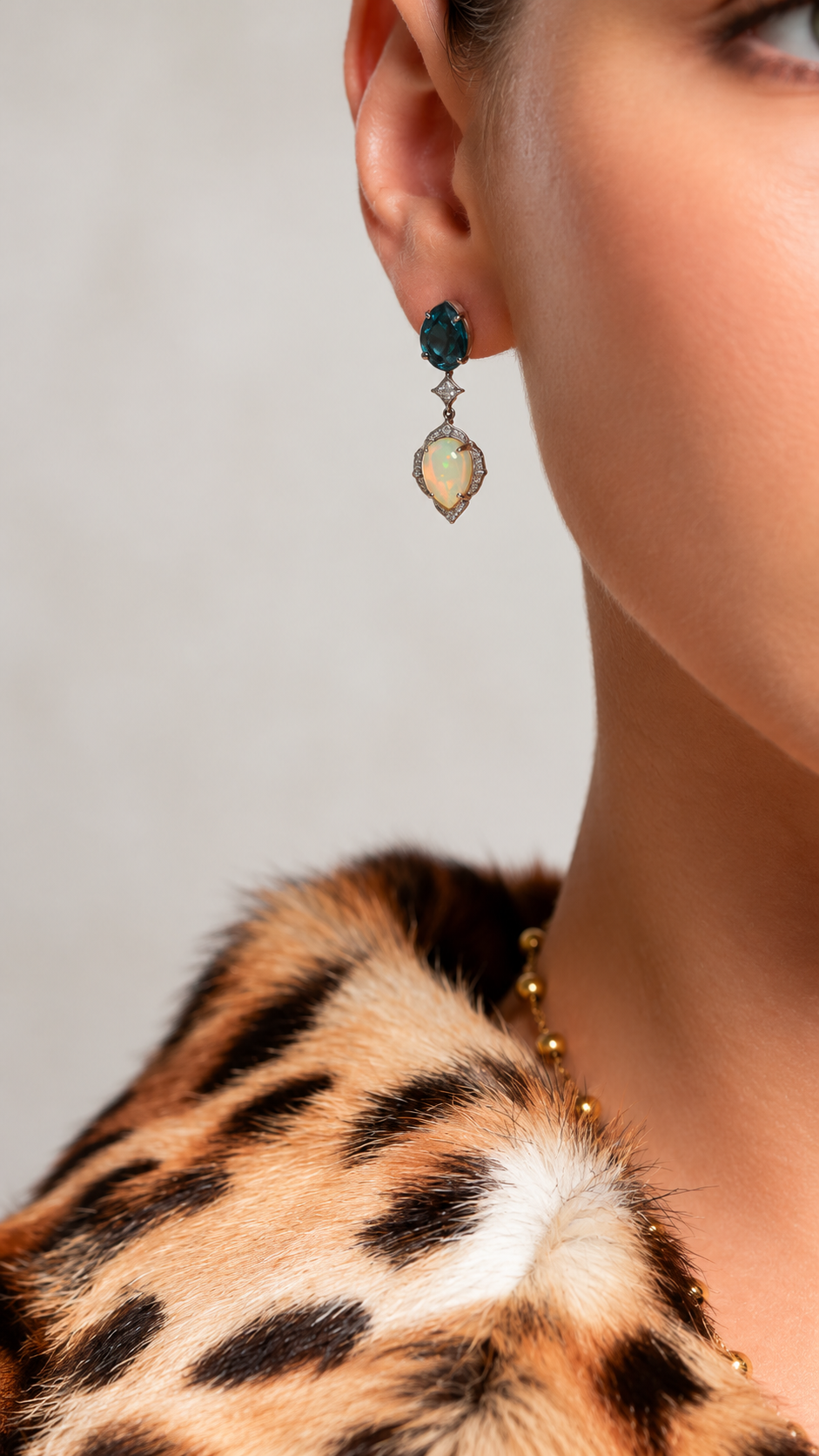 Double Pear Opal & Topaz Earrings