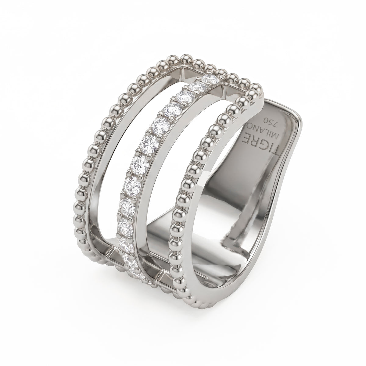 Diamond Ear Cuff, 3 Rows, Centre Set