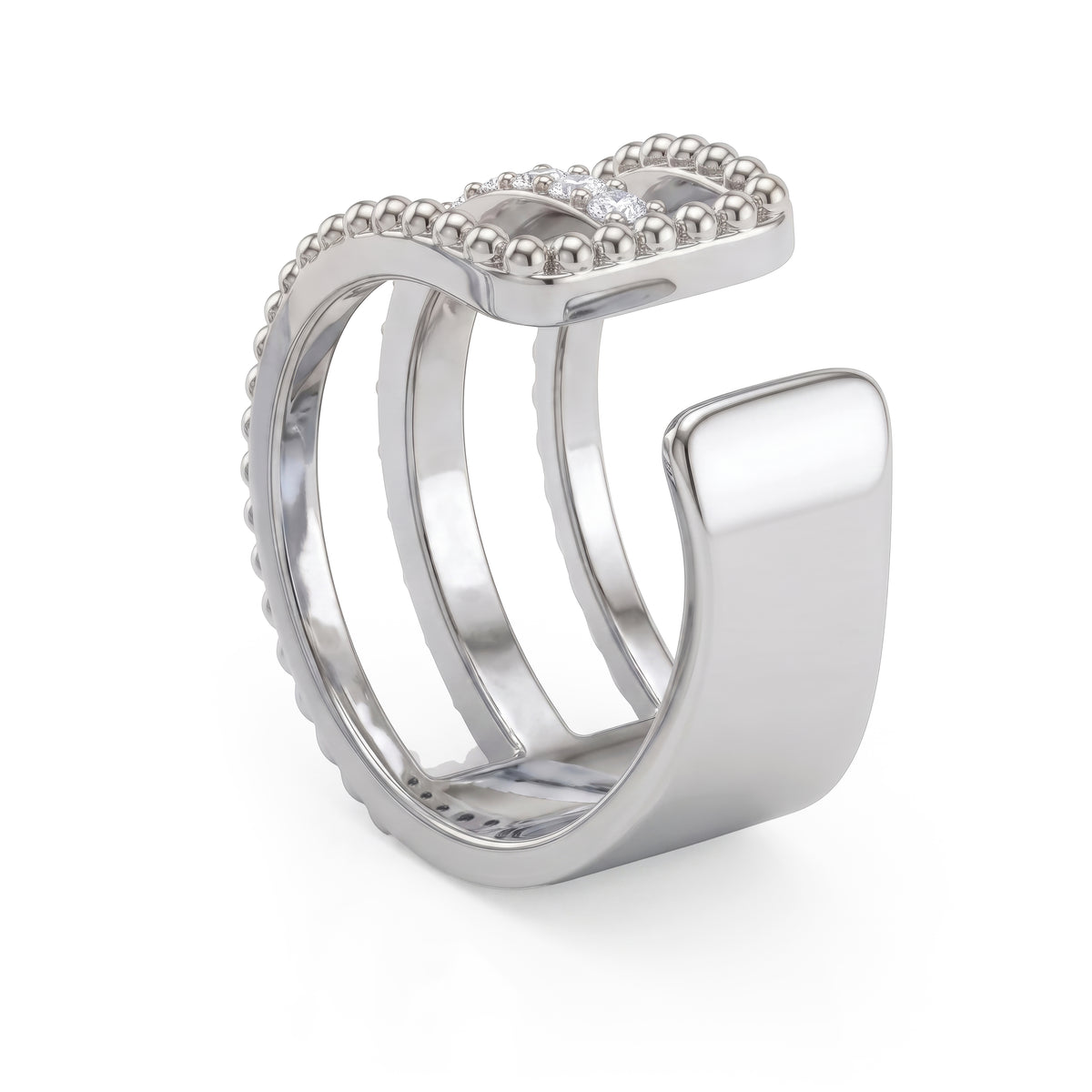 Diamond Ear Cuff, 3 Rows, Centre Set