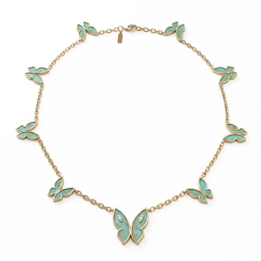 Farfalla Necklace, 9 Turquoise Motifs