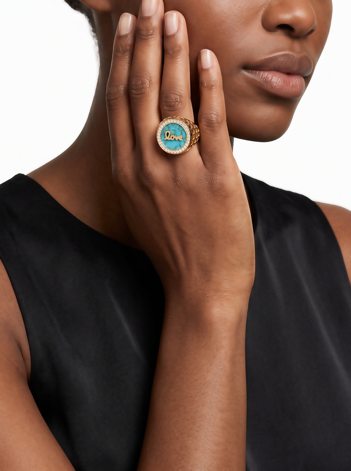 Love Azure Round Turquoise Pinky Ring