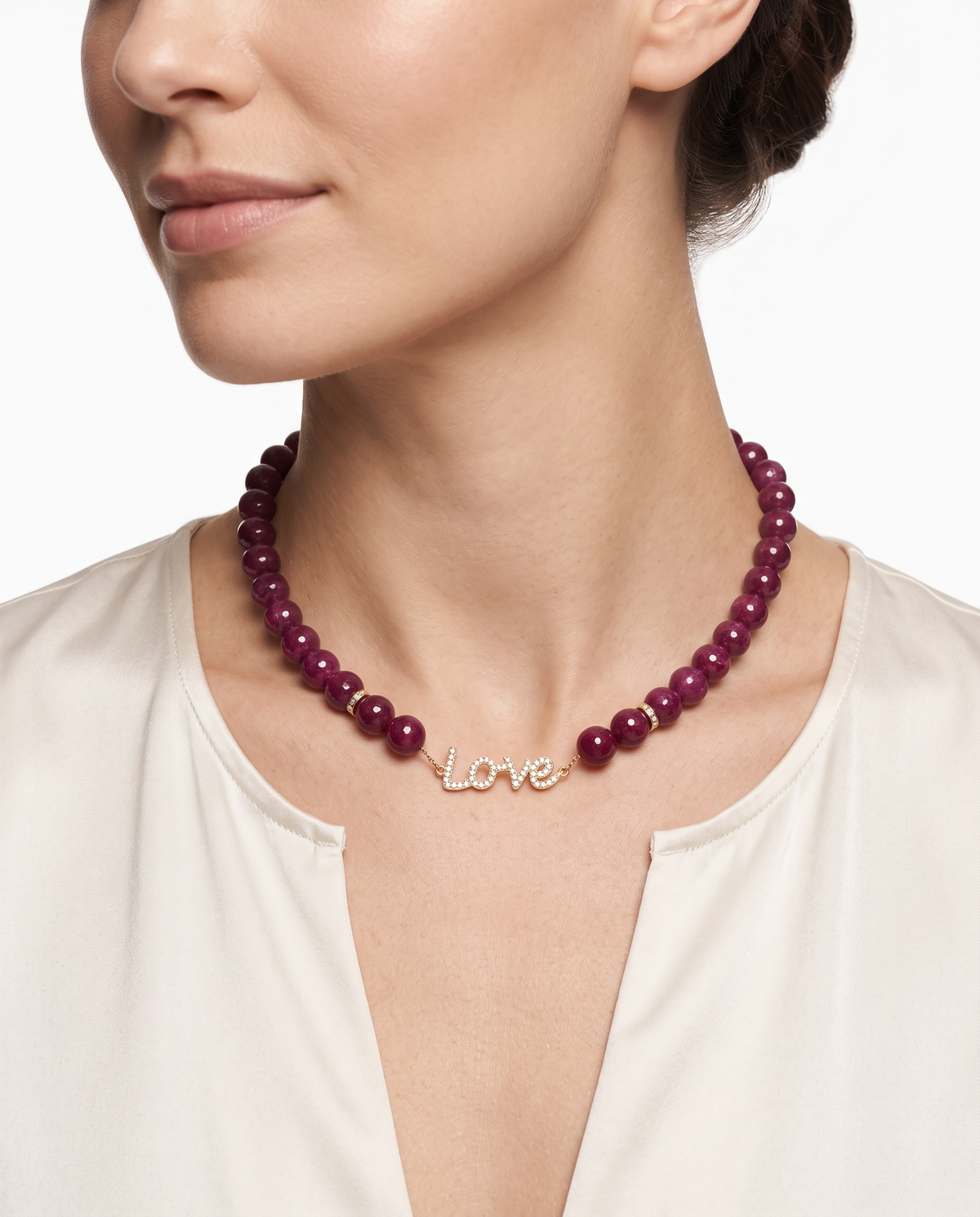 Love Diamond Crimson Bead Necklace