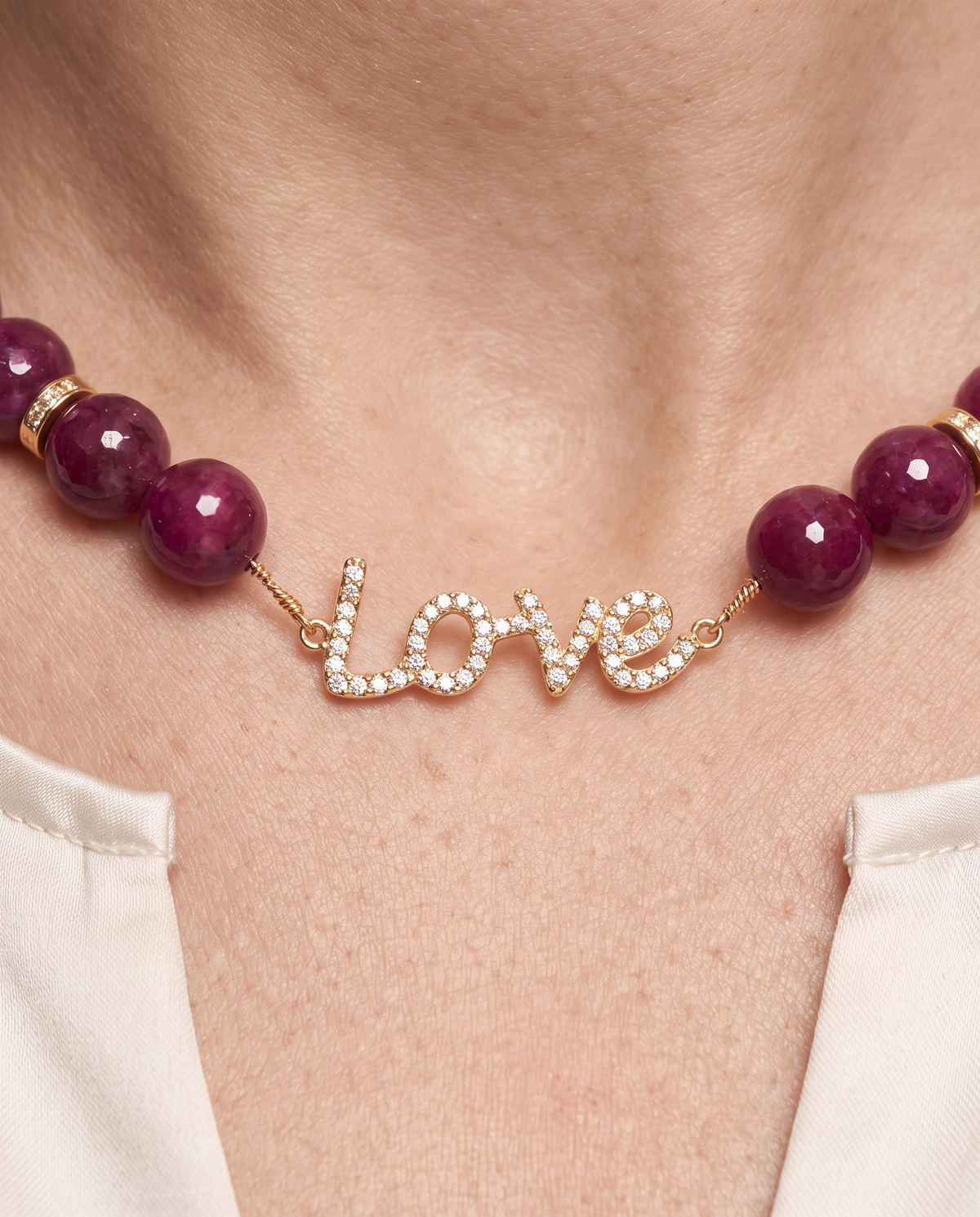 Love Diamond Crimson Bead Necklace